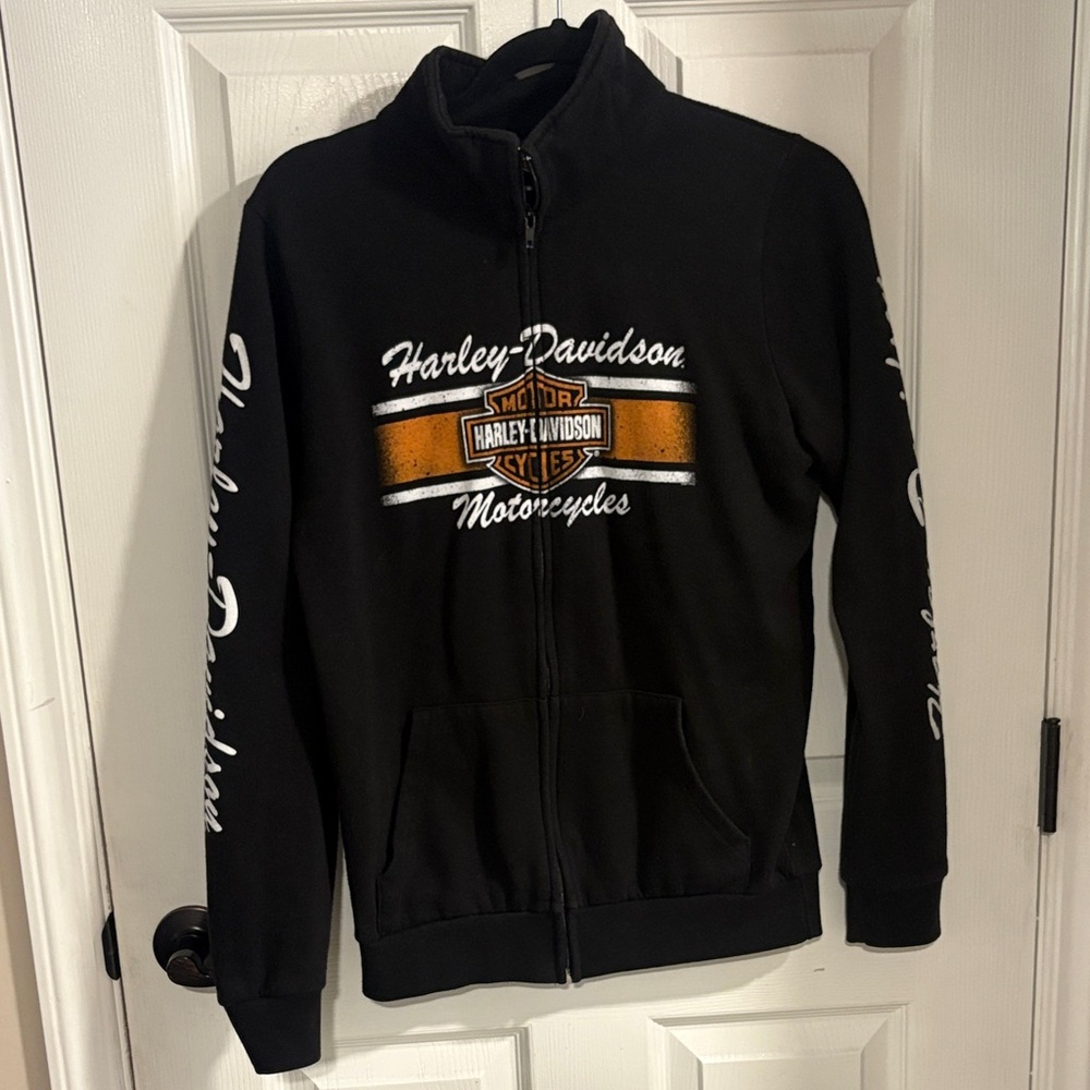 Harley-Davidson Black Zip-Up Sweatshirt with Orange Logo